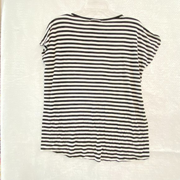 Design History Black White Stripe Top Woman Medium Rhinestones Viscose Knit - Picture 2 of 10